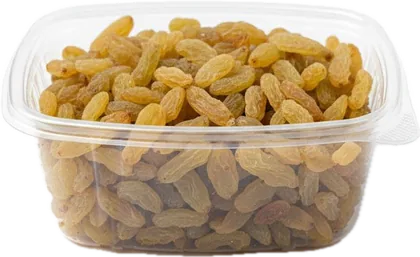 A tub of green raisins